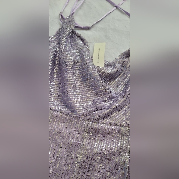 NWT!Anthro Sequin Cowl Neck Wide Leg Women's Chic Ranna Gill Purple Jumpsuit XS - Picture 7 of 17